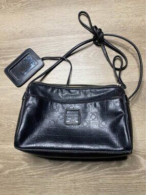 Vintage Liz Claiborne Monogram Crossbody Bag – Black PVC – Established 1976